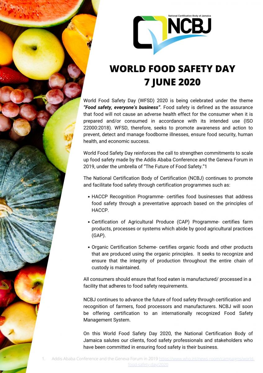 World Food Safety Day 2020 NCBJ's Message NCBJ National